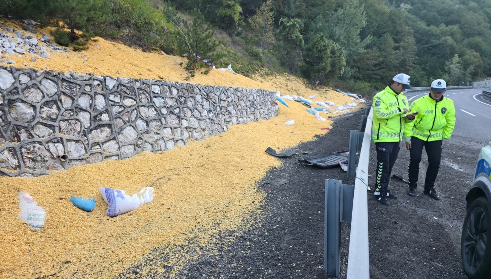 bursada hayvan yemi yuklu tir devrildi iki kisi agir yarali HYC7fQE4